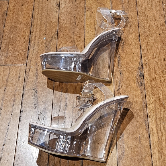 Fashion Nova See What I Want Clear Heel Nude Wedges - Picture 7 of 16
